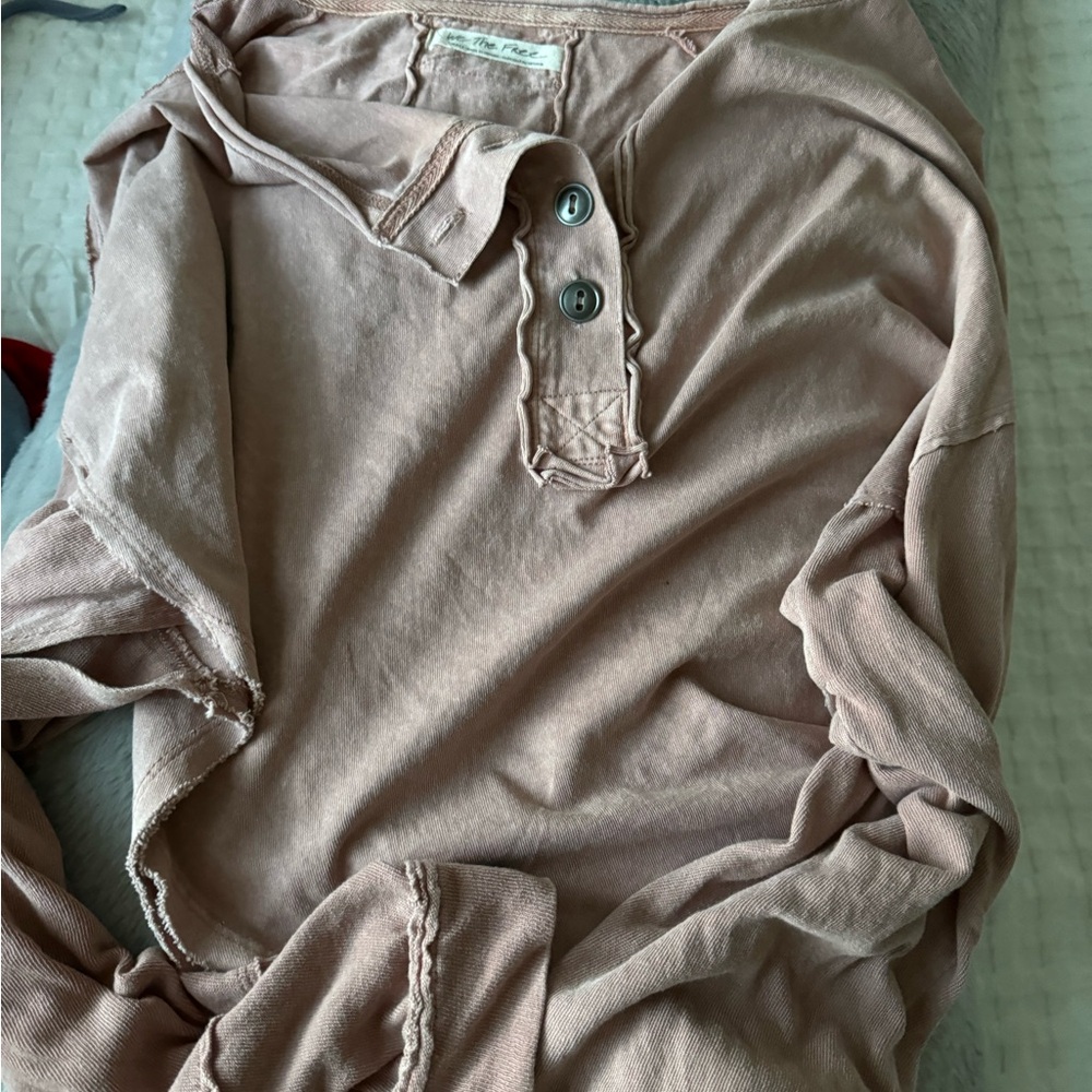 Free People Pink/Beige Button-Up Top